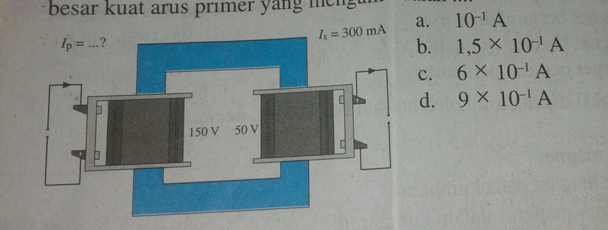 perhatikan gambar berikut.Apabila kuat arus sekunder yang mengalir