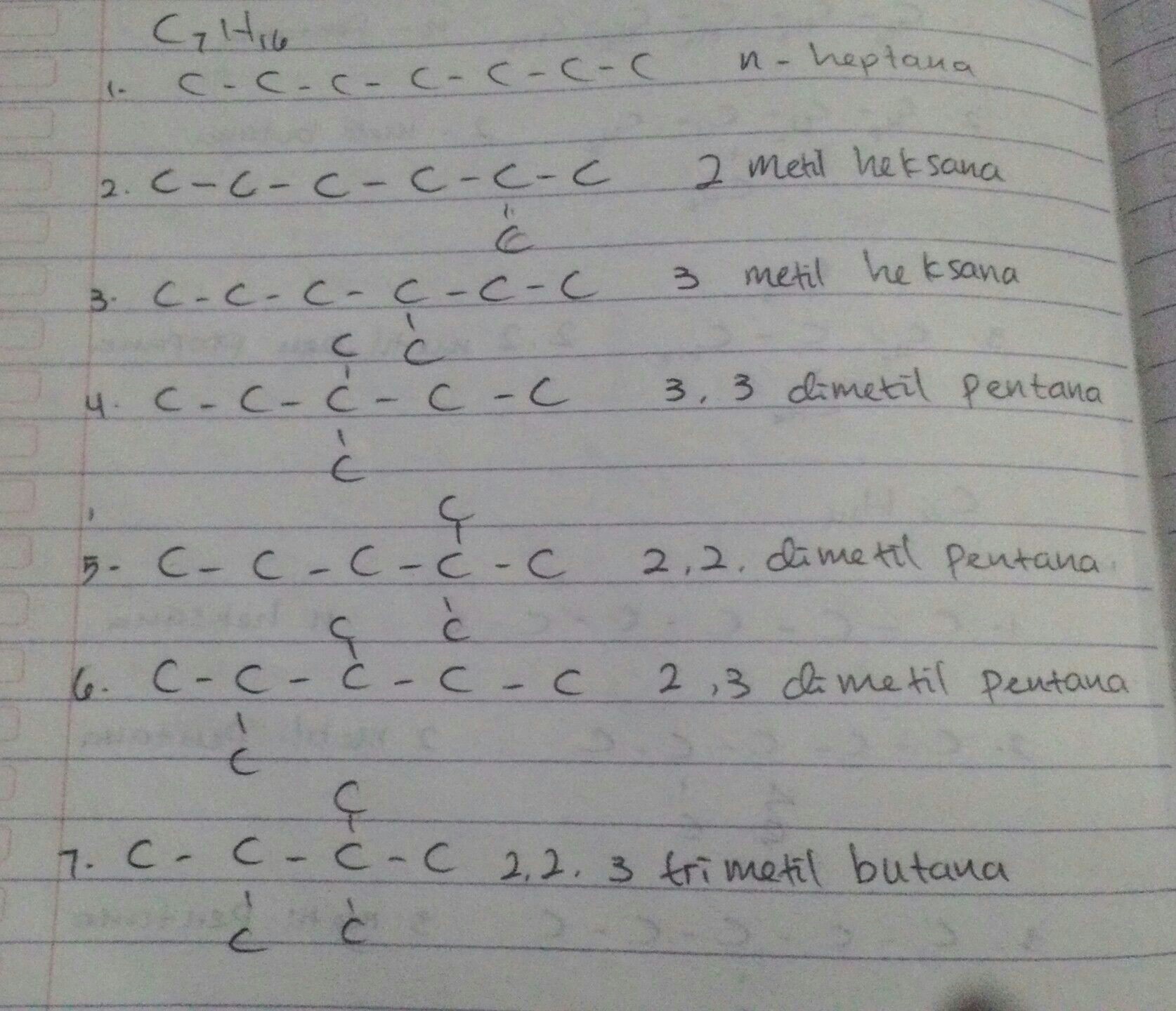 Berikut merupakan isomer isomer dari nheptana kecuali