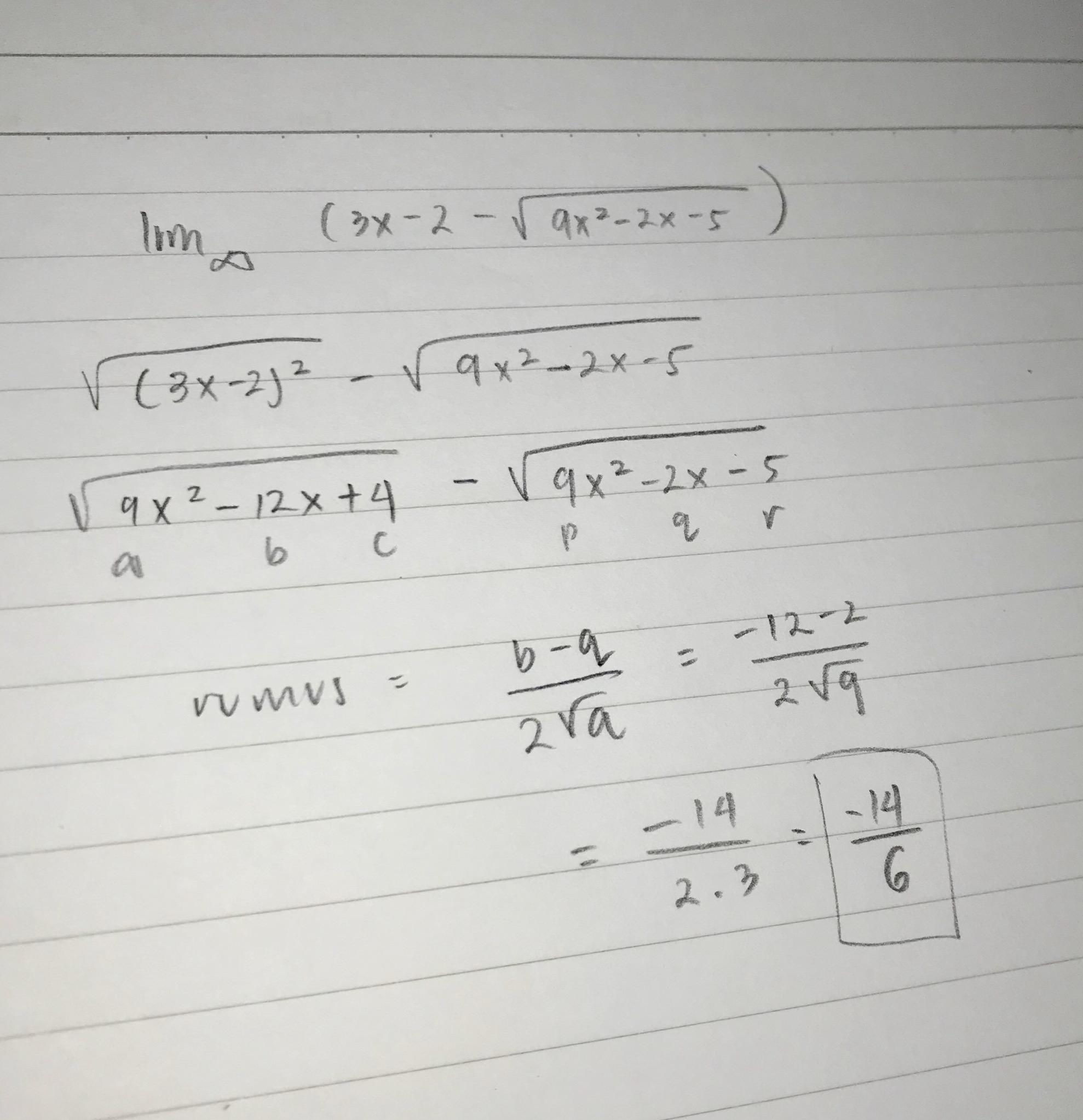 Jika y = lim x mendekati tak hingga (3x2√9x²2x5