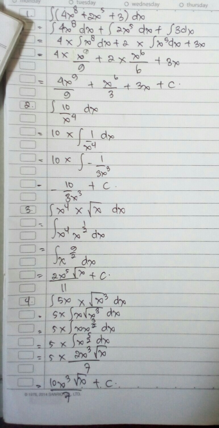 tolong dibantu ya kaka T.T 1. integral(4x pangkat 8 + 2x