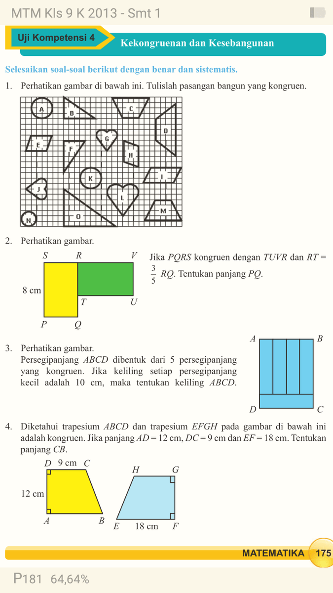 diketahui trapesium ABCD dan trapesium EFGH pada gambar