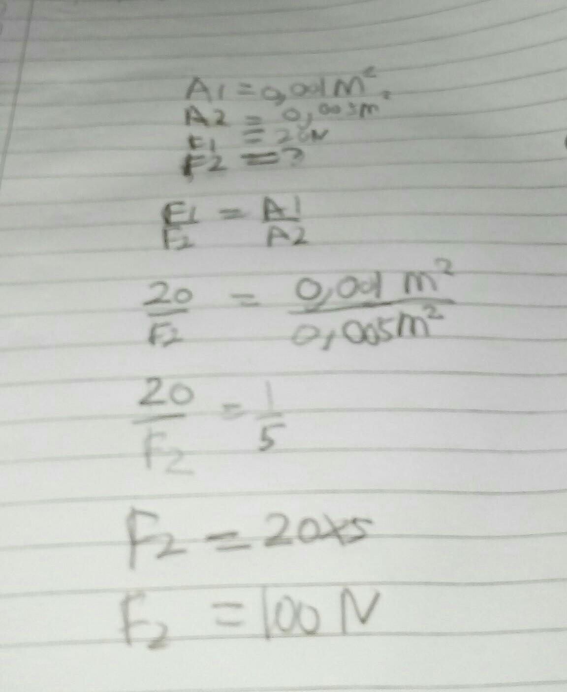 Agar kedua pengisap seimbang maka besar f2 adalah, f1=20N, A1=0,001m2