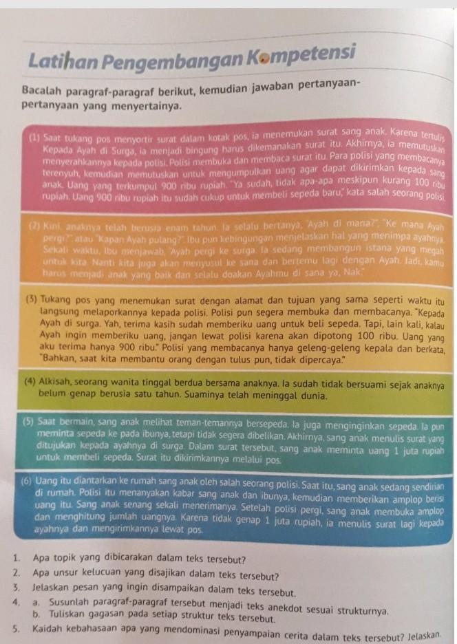 1.apa topik yang dibicarakan dalam teks tersebut? 2.apa unsur kelucuan