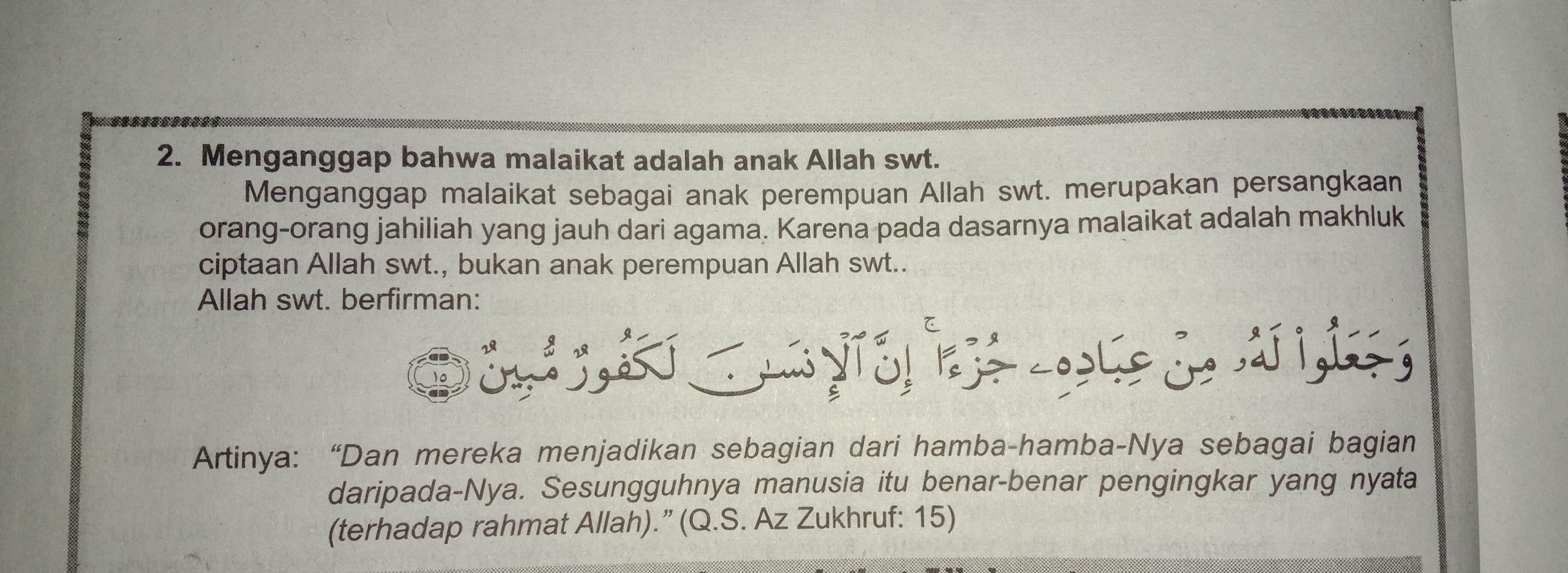 tuliskan ayat yang menjelaskan tentang kesalahan menganggap malaikat