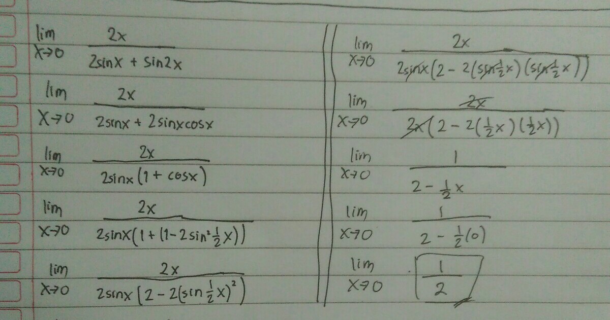 lim x0 2x / 2sinx + sin 2x adalah... Brainly.co.id