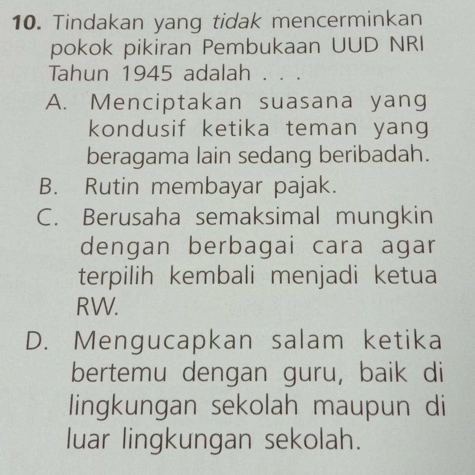 Tindakan yang tidak mencerminkanpokok pikiran Pembukaan UUD NRITahun