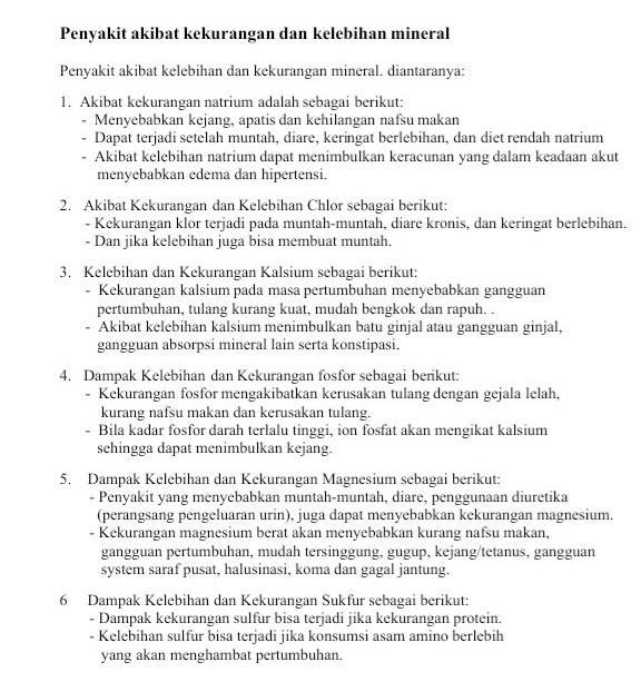 sebutkan penyakit jika kekurangan mineral Brainly.co.id