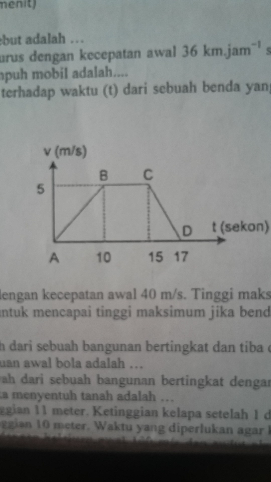 perhatikan grafik kecepatan (v) terhadap waktu (t) dari sebuah benda