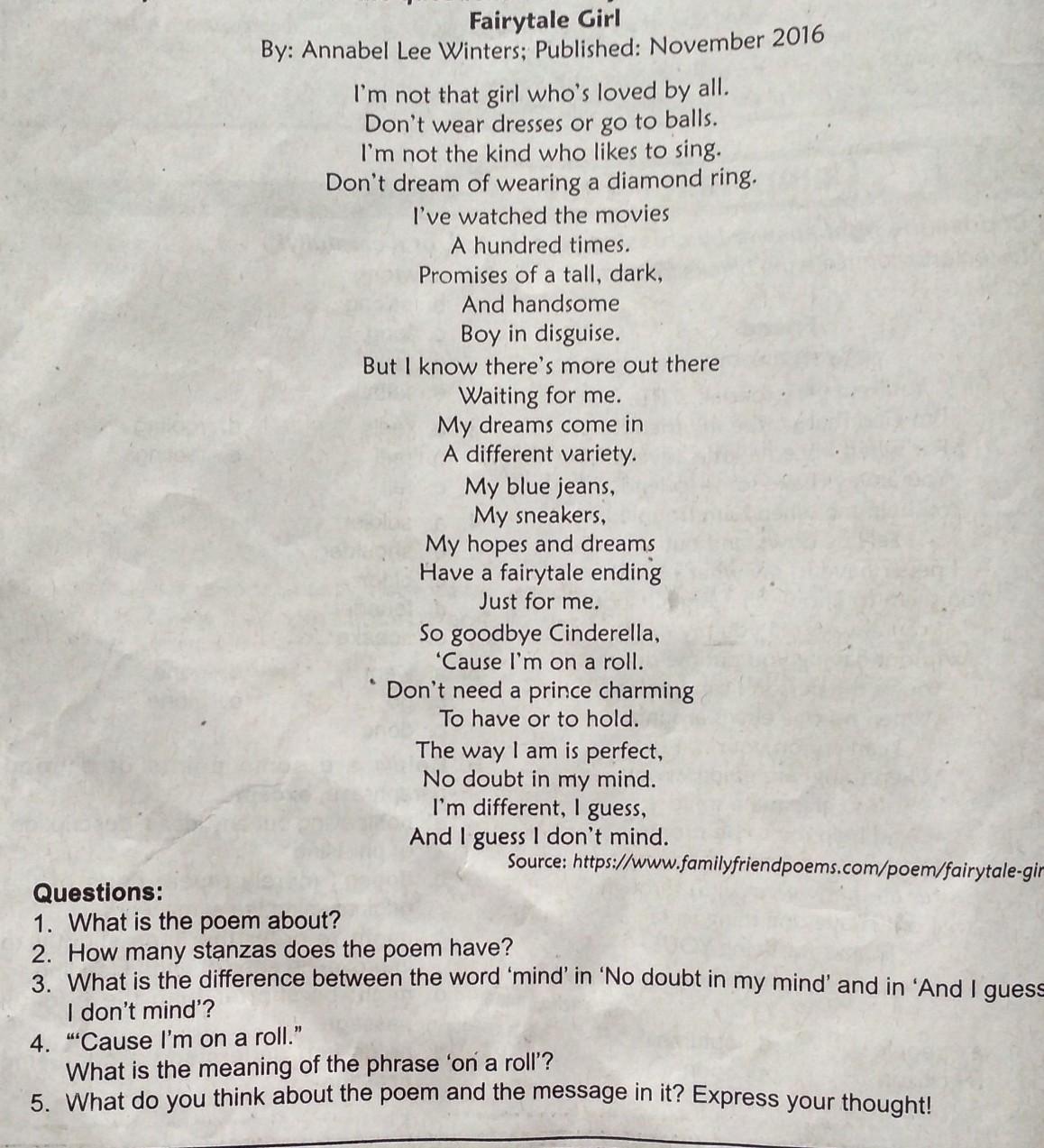 1. What is the poem about? 2. How many stanzas does the