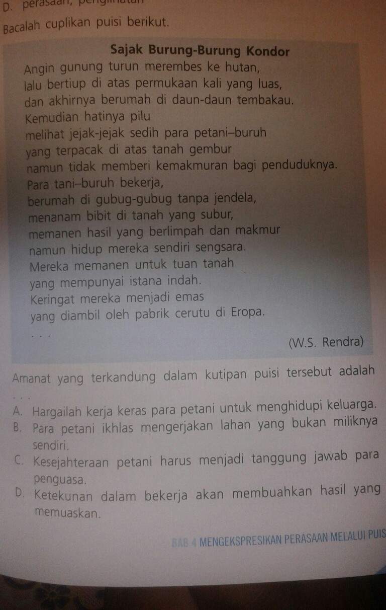 amanat yang terkandung dalam kutipan puisi tersebut adalah Brainly.co.id