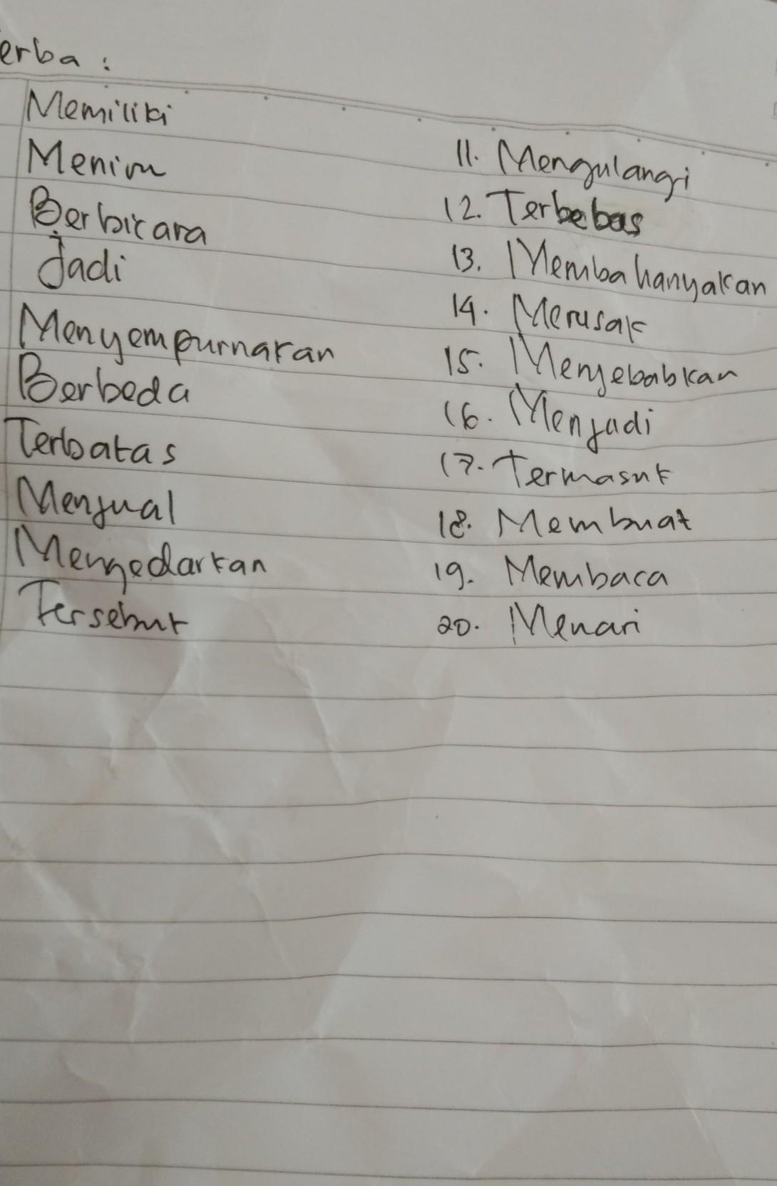 Sebutkan Contoh Kata Verba Material analisis