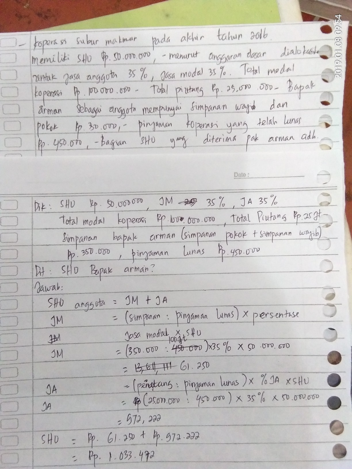 Koperasi subur makmur pada akhir tahun 2016 memiliki SHU