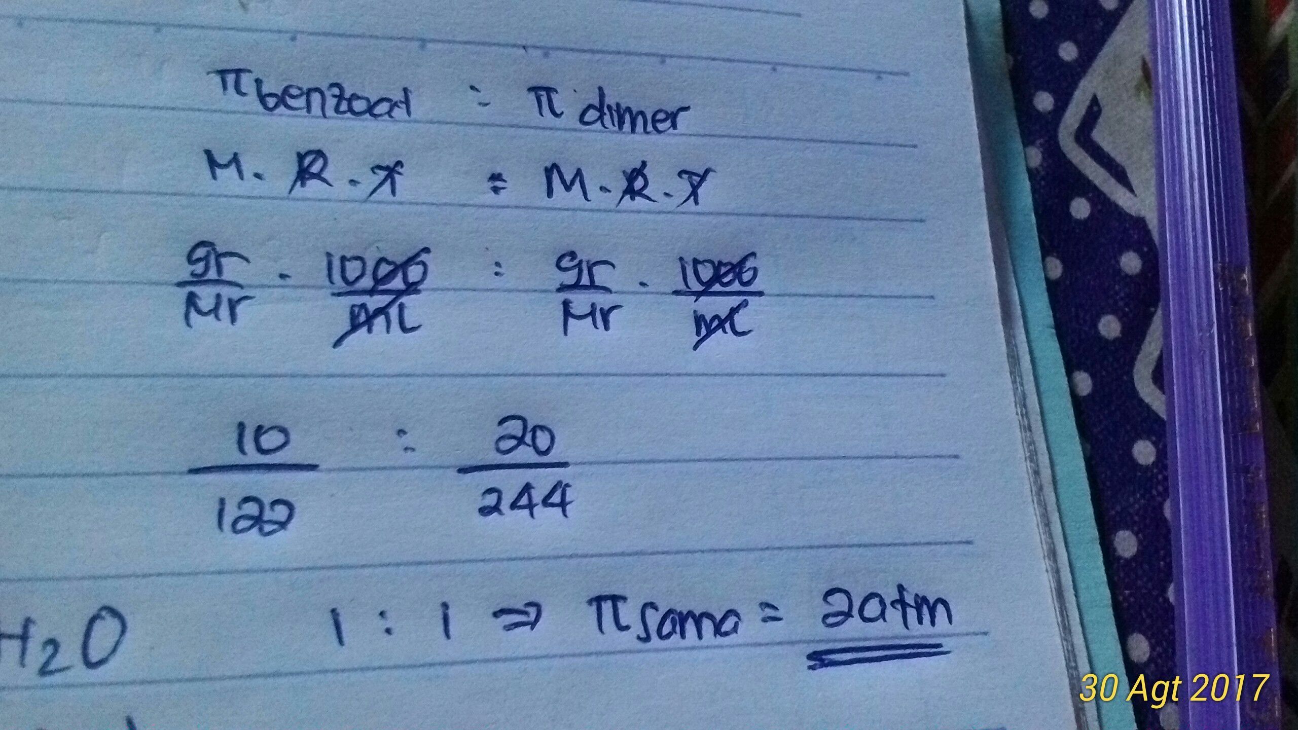 jika diketahui tekanan osmosis larutan 10g asam benzoat