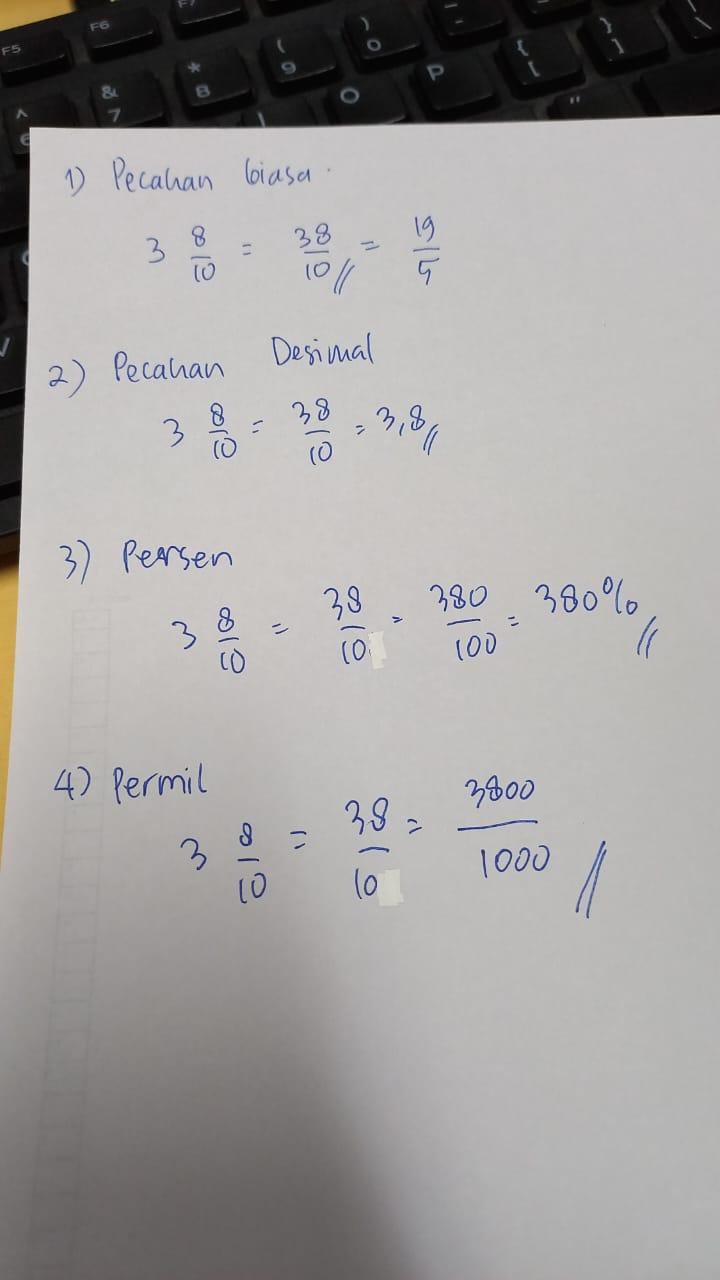 ubalah bilangan 3 8/10 ke bentuk pecahan biasadesimalpersenpermil