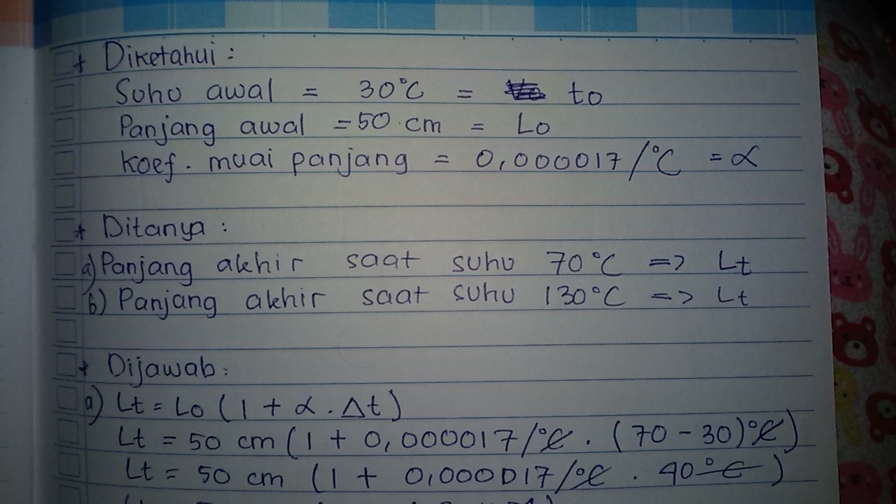 tembaga 30°C panjang 50 cm.koefisien muai panjang tembaga