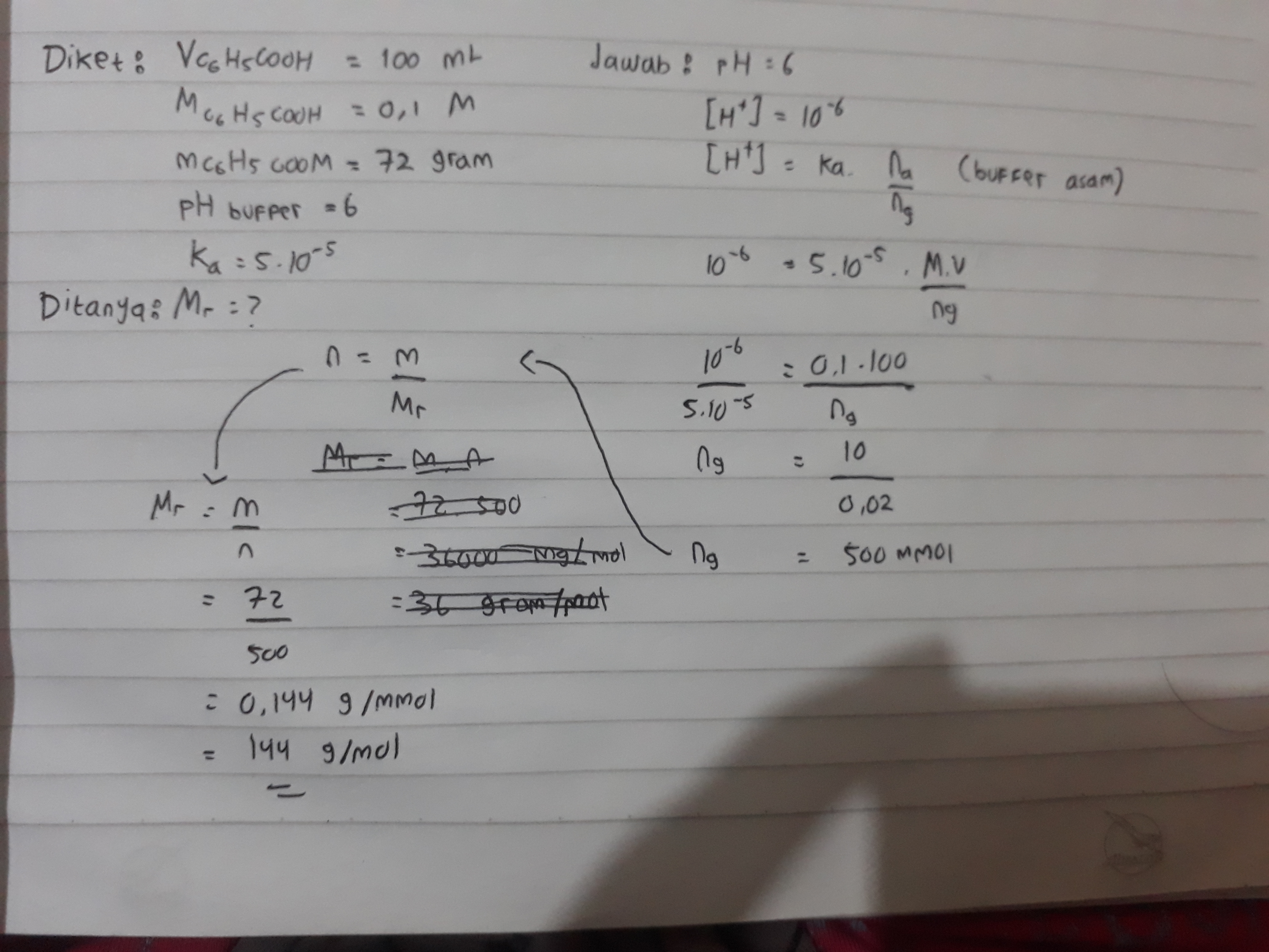 .KE dalam 100 mL asam benzoate (C6H5COOH) 0,1 M dilarutkan