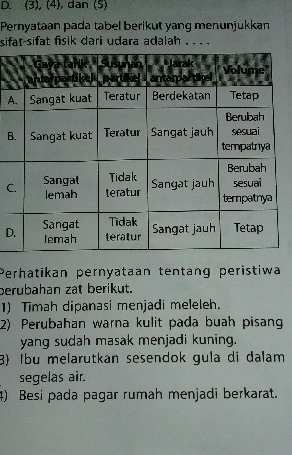 pernyataan yg tepat mengenai perubahan kimia ditunjukan oleh nomor