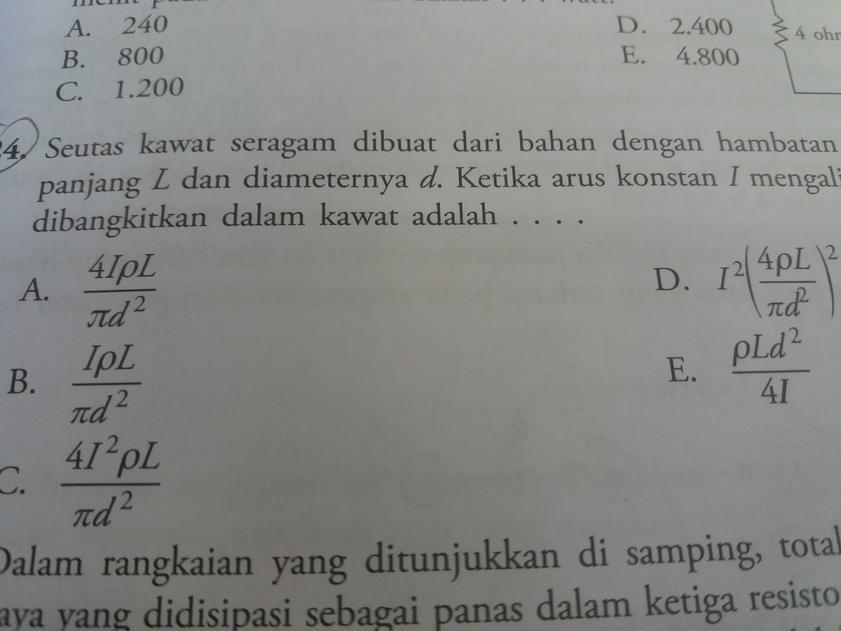 Seutas kawat seragam dibuat dari bahan dengan hambatan jenis P(rho