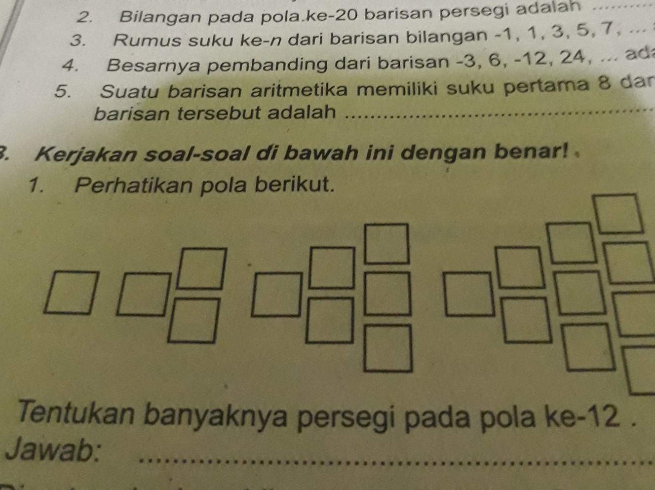 Dari Pola Diatas Banyaknya Persegi Pada Pola Ke 13 Adalah