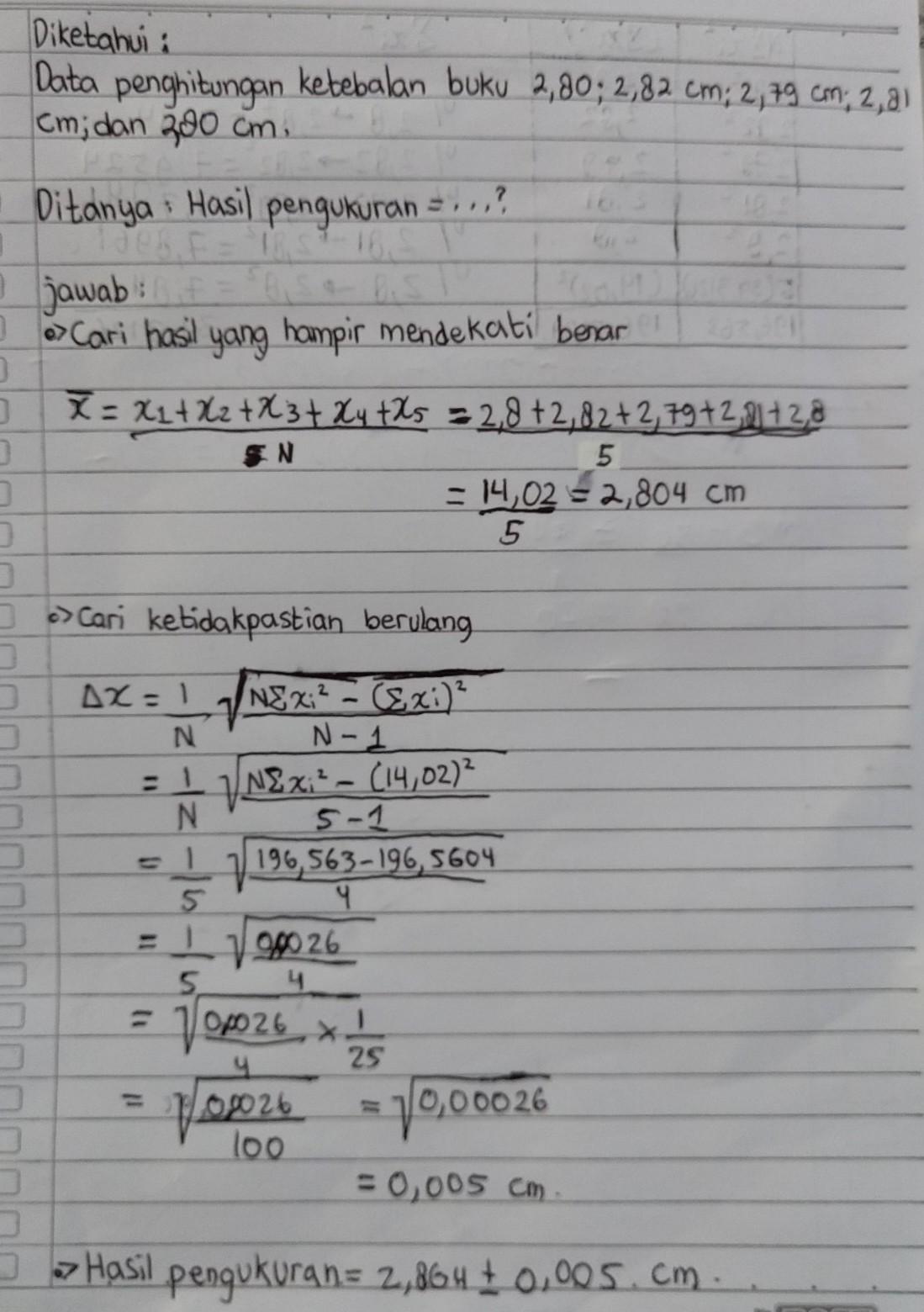 percobaan mengukur tebal buku menggunakan jangka Sorong di