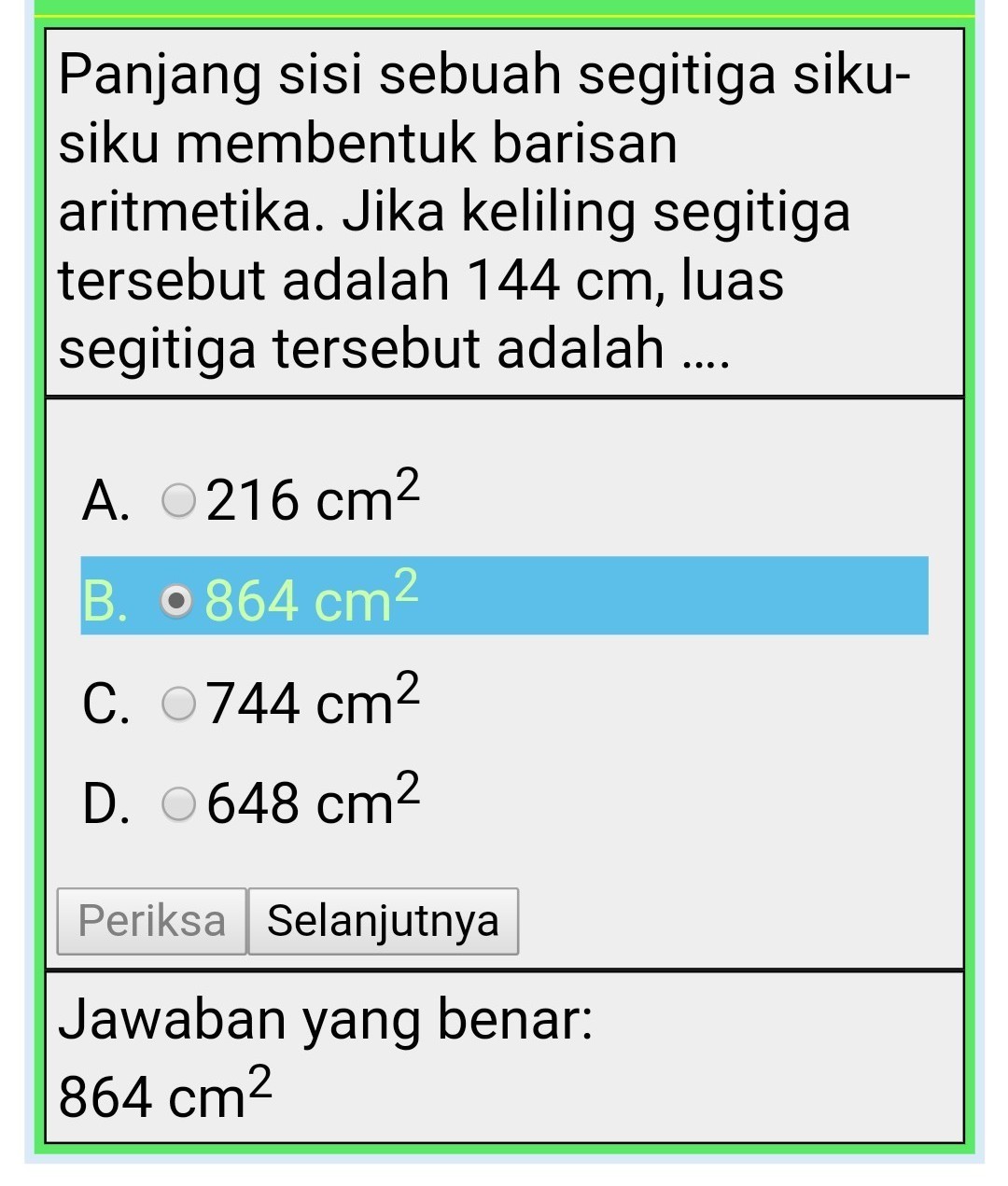 Sisi Sisi Suatu Segitiga Siku Siku Membentuk Suatu Barisan Aritmatika