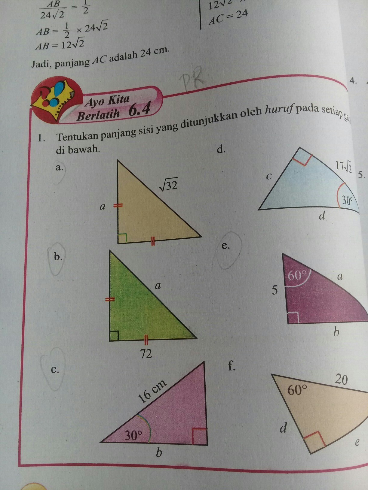Tentukan panjang sisi yang ditunjukkan oleh huruf pada