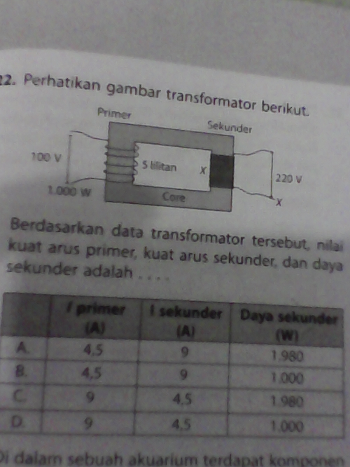 Perhatikan gambar transformator berikut Berdasarkan data transformator