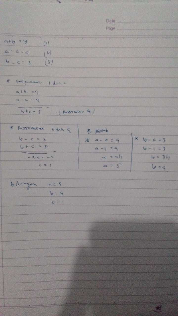 Diketahui bilangan tiga angka abc. Nilai a ditambah b adalah 9. Nilai a