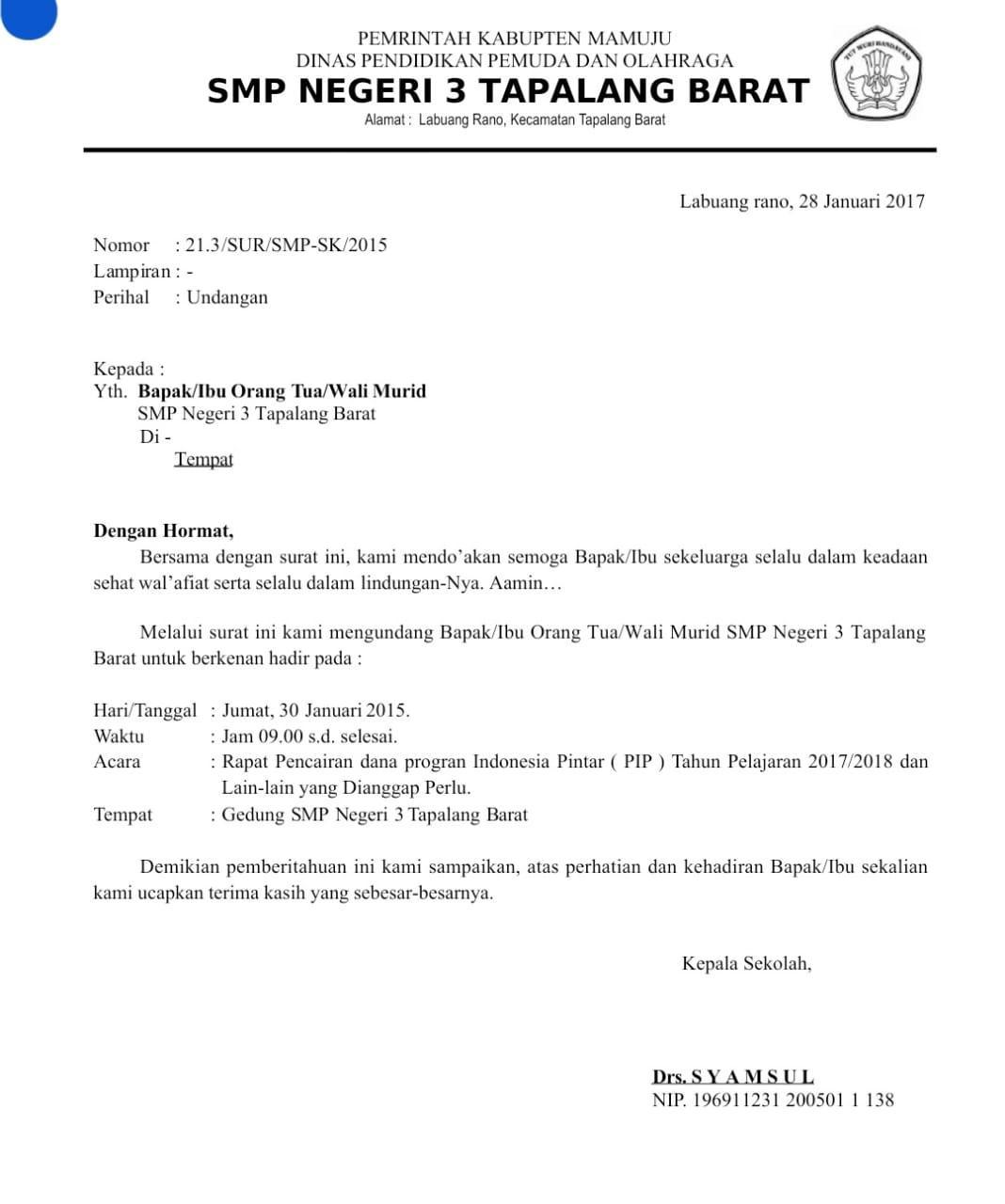 Contoh Surat Undangan Resmi Dari Sekolah - Contoh Surat Resmi