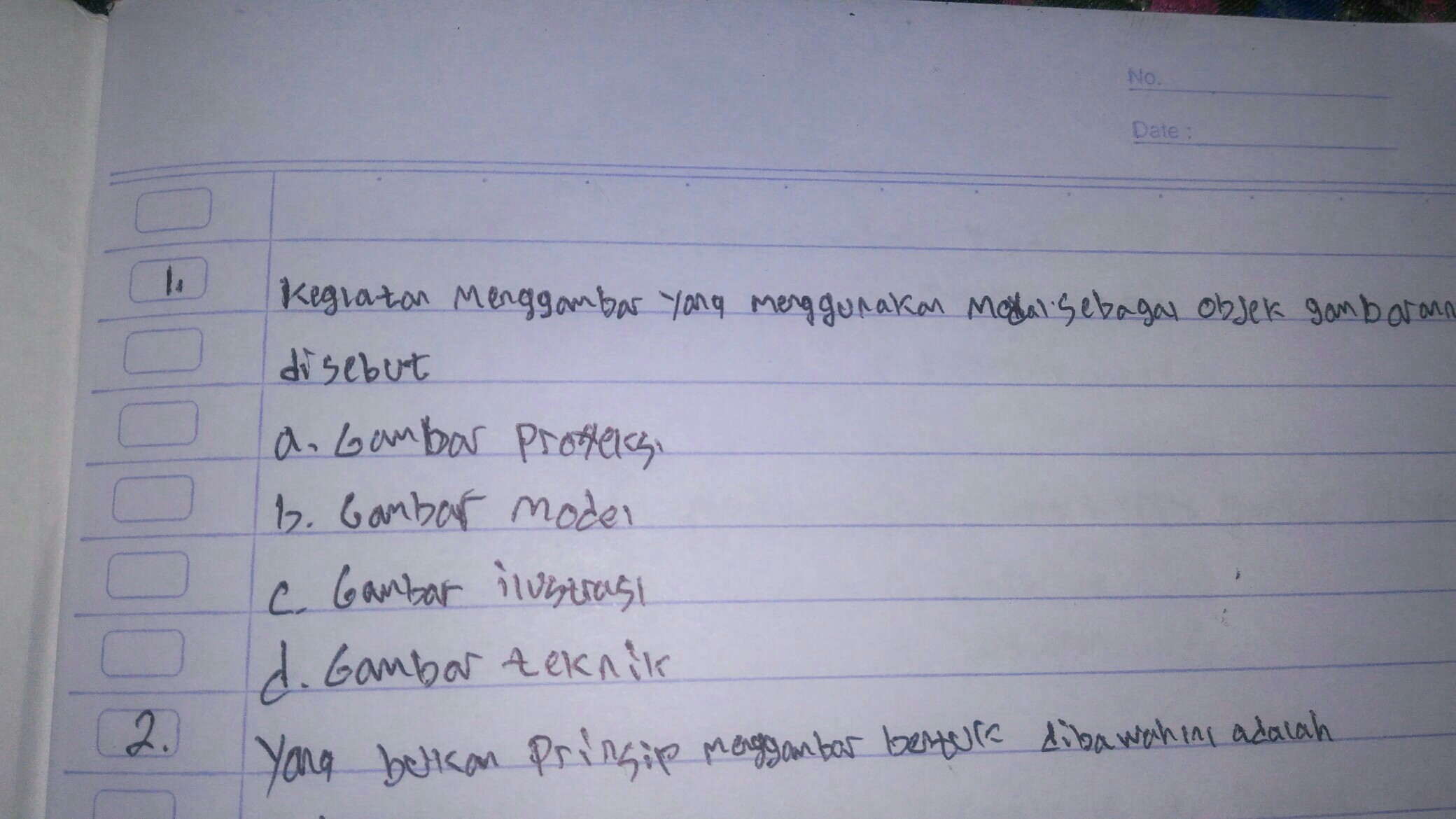 kegiatan menggambar yang menggunakan model sebagai objek
