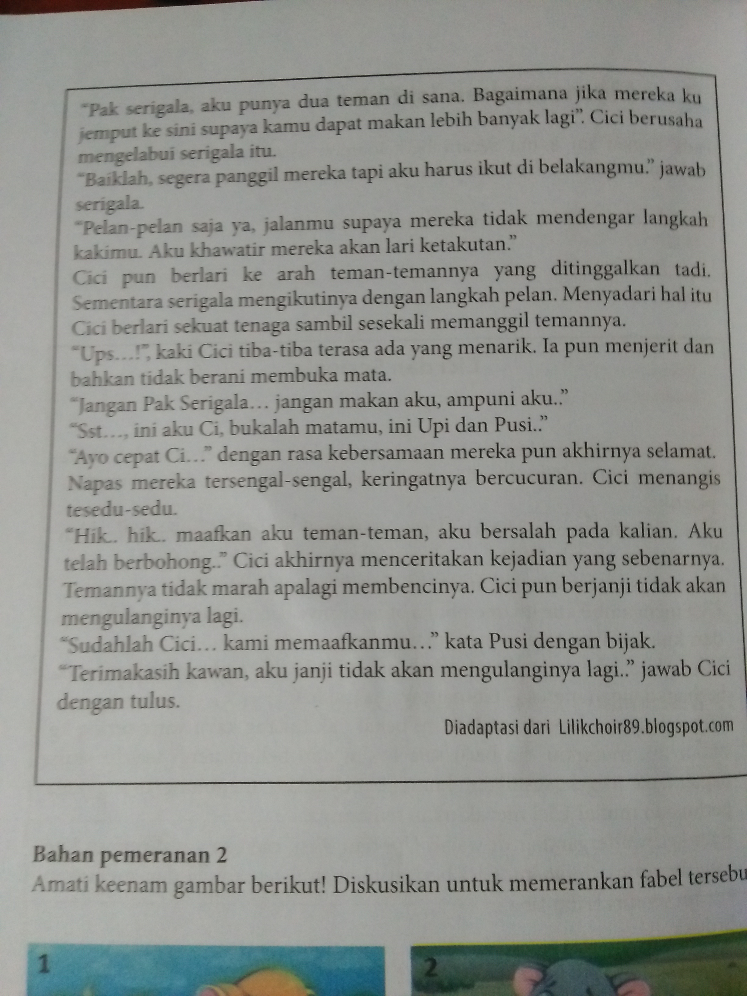 Percakapan Cerita Fabel 2 Tokoh Cerpenku