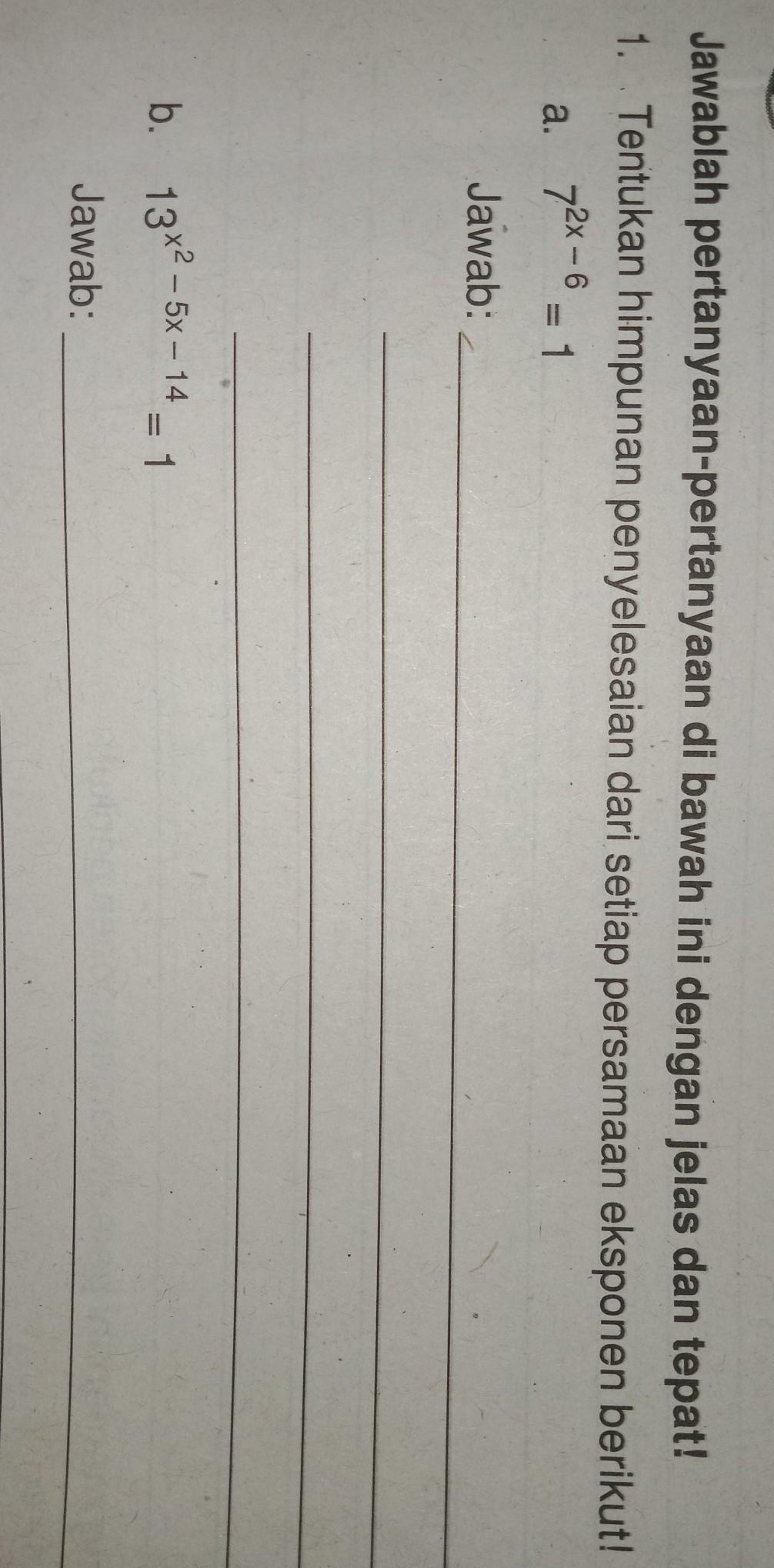 Tentukan himpunan penyelesaian dari setiap persamaan