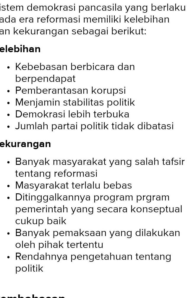 kelebihan dan kekurangan demokrasi Pancasila masa reformasi Brainly.co.id