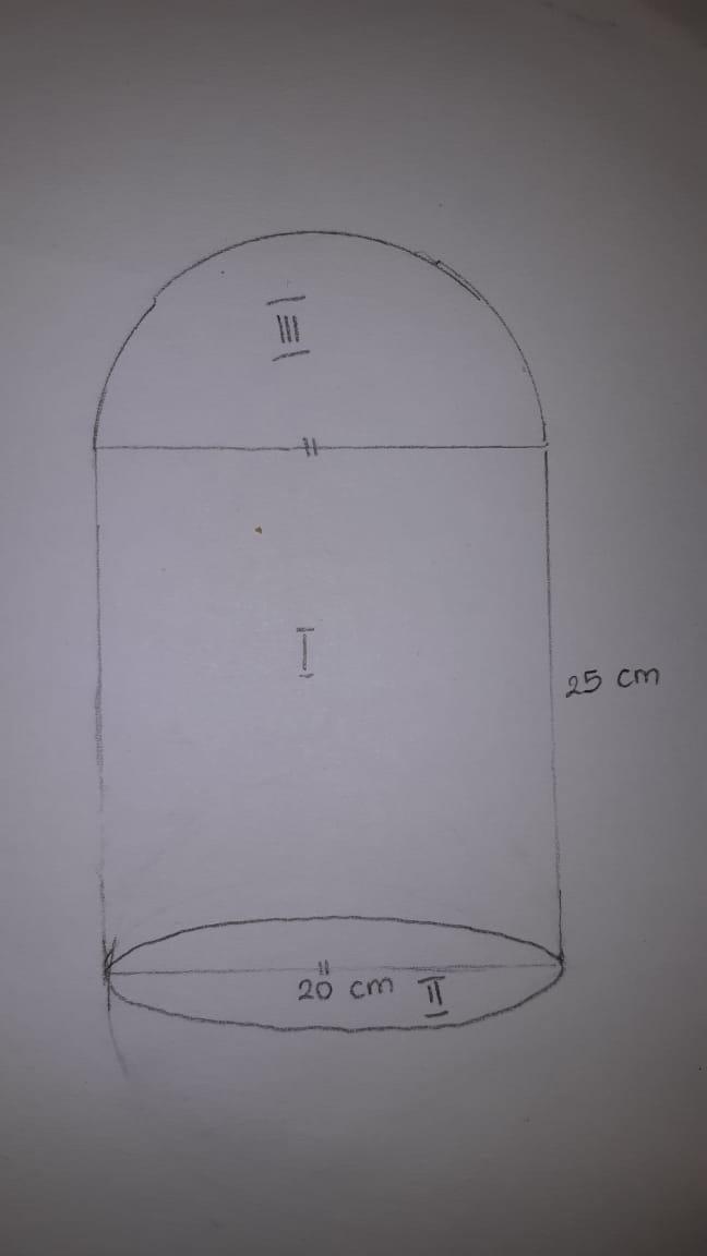 Diketahui sebuah benda gabungan tabung dan setengah bola jika panjang