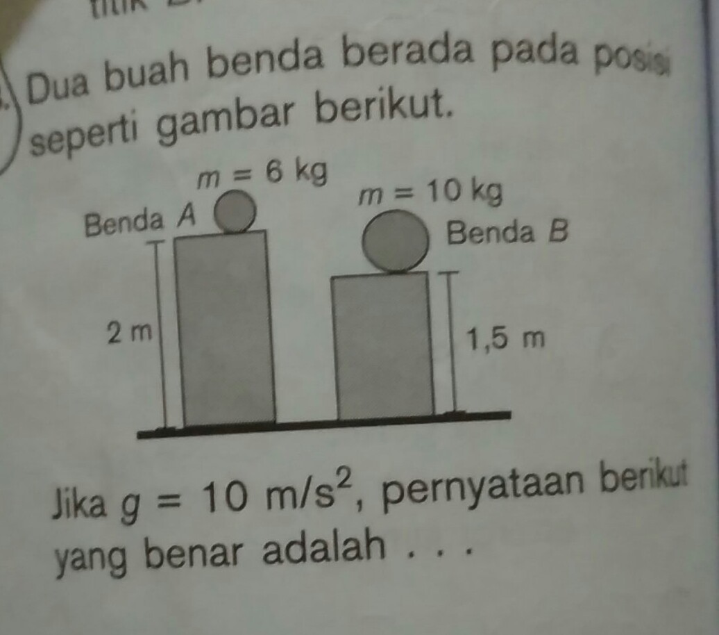 A) Energi potensial benda A sama dengan energi potensial benda BB