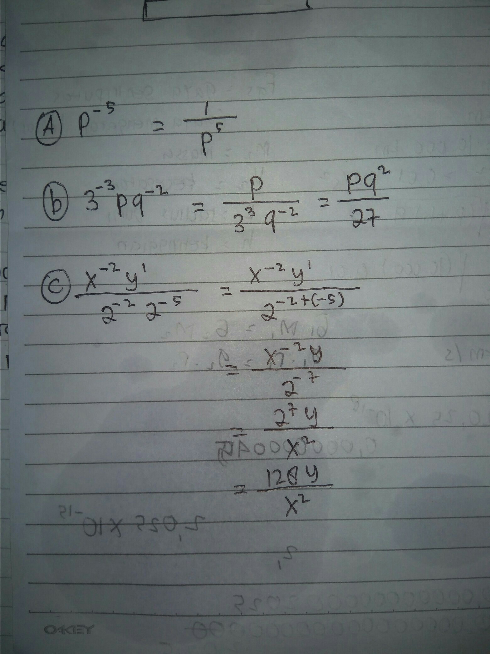 Nyatakan bilangan berpangkat ke alam pangkat positif A. P^5 B. 3^3 pq