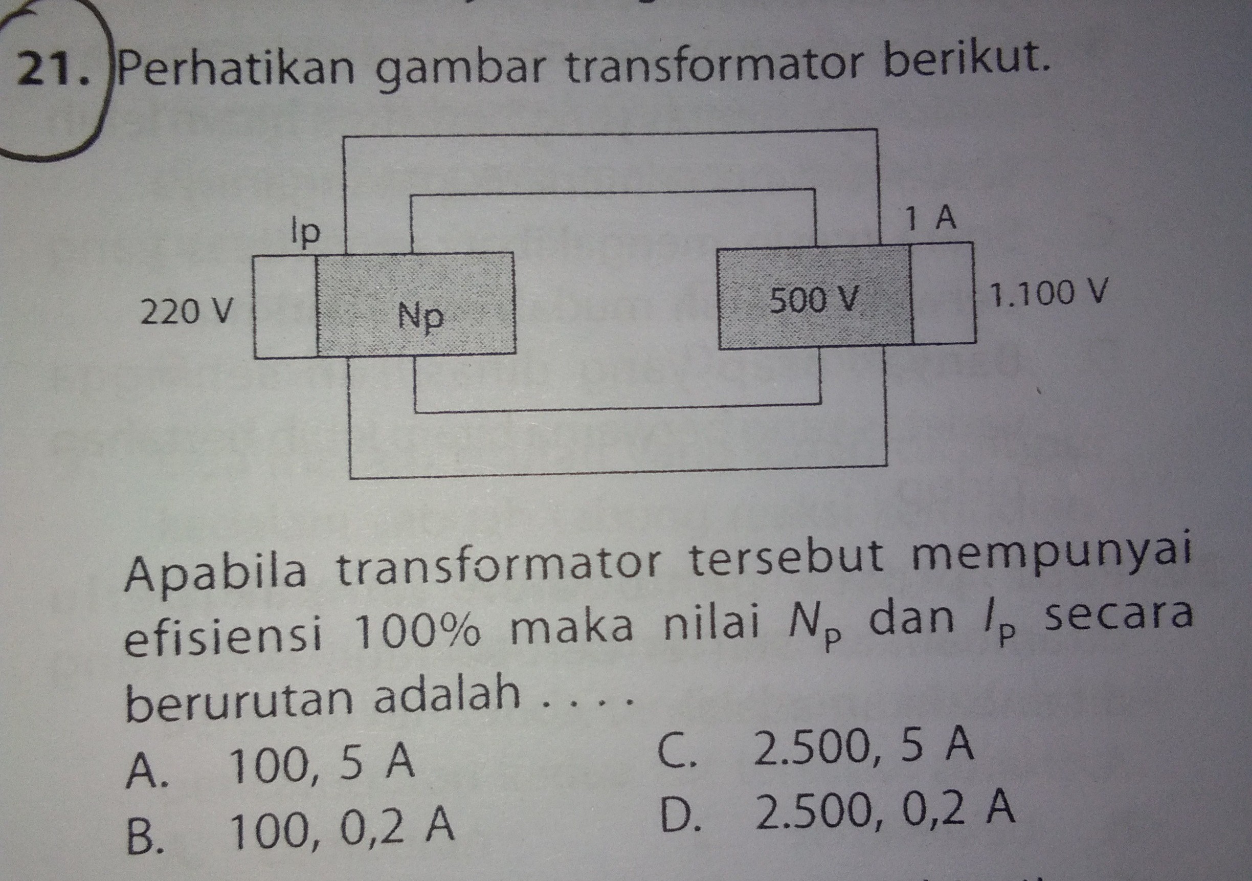 Perhatikan gambar transformator berikut. Apabila transformator tersebut