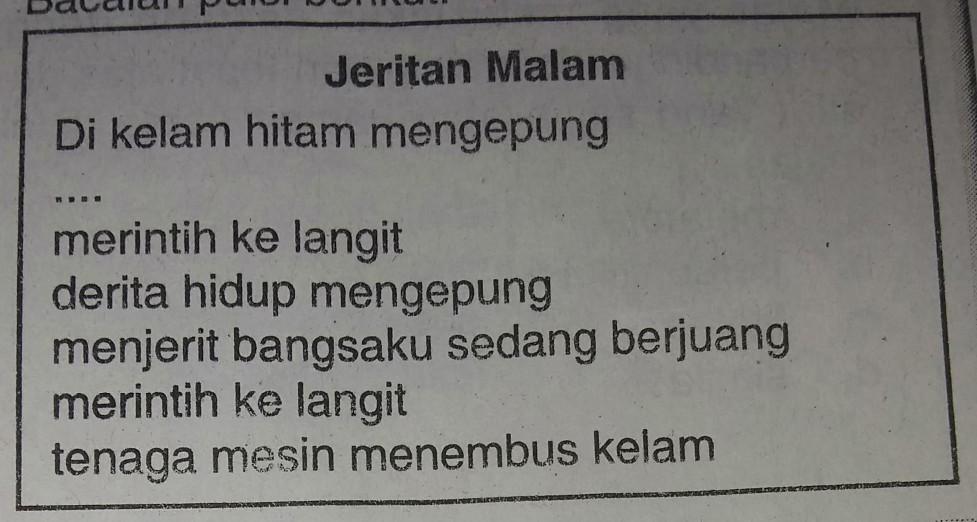 larik bermajas personifikasi yang sesuai untuk melengkapi puisi