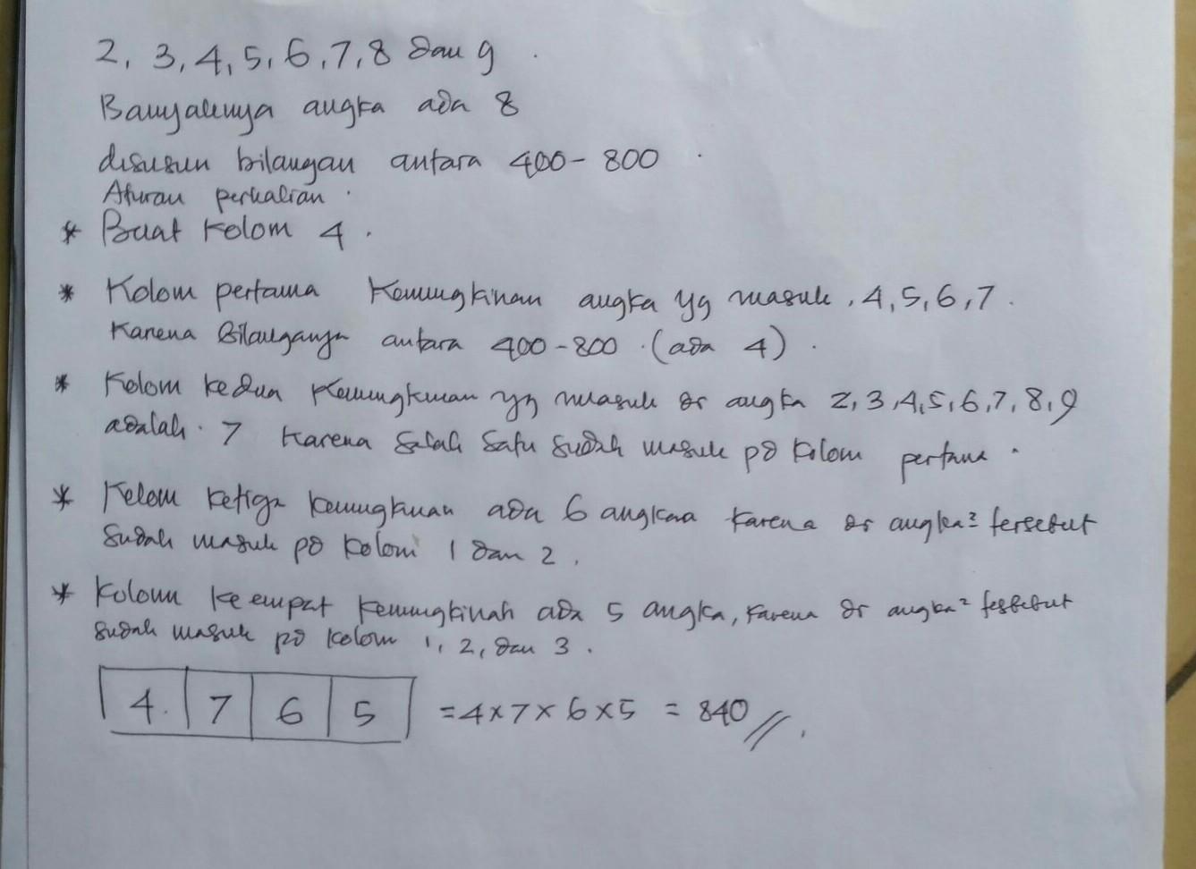 dari angka angka 2,3,4,5,6,7,8, dan 9 akan disusun bilangan antara 400