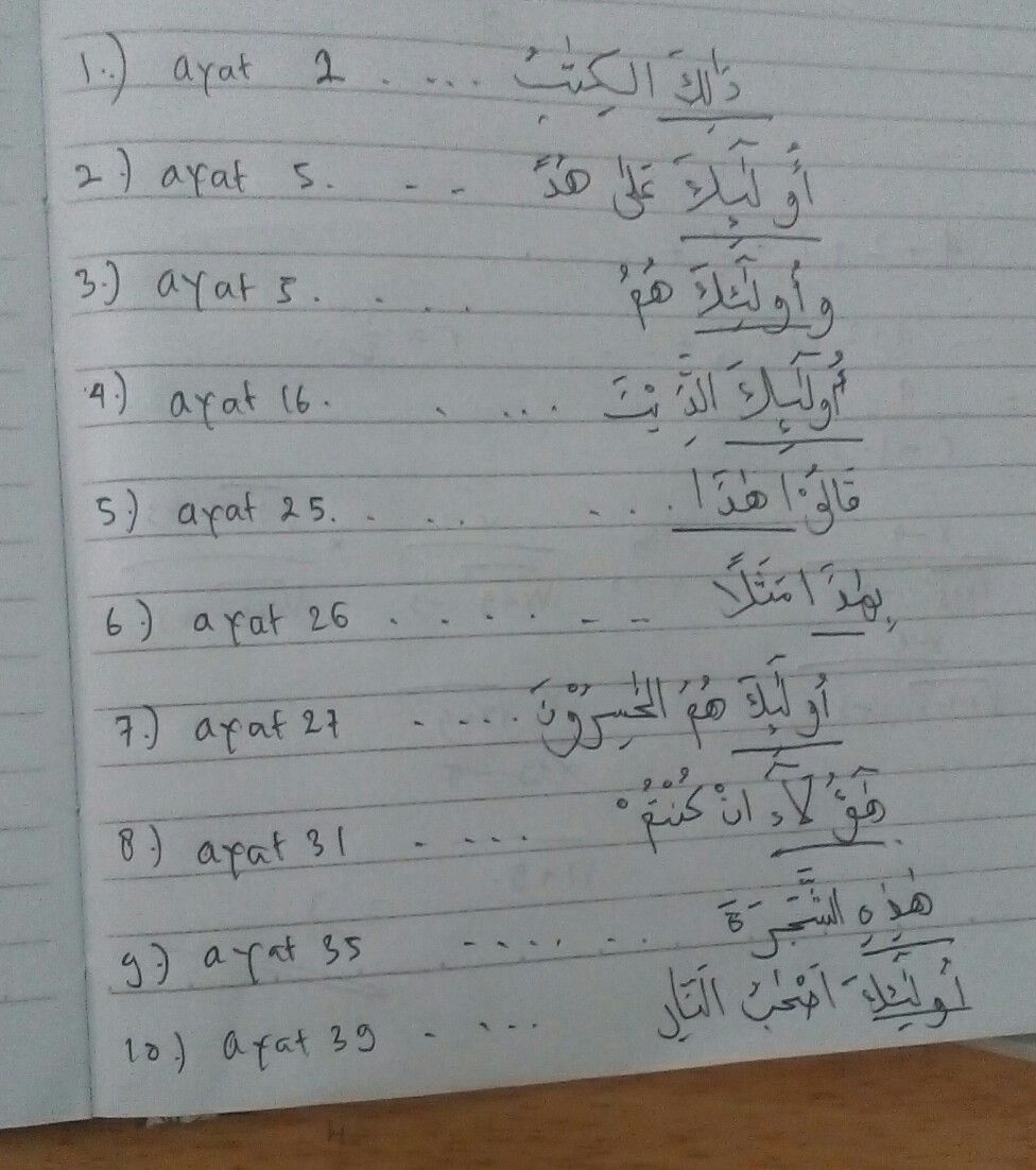 apakah contoh Isim Isyarah? berikan 10 contoh dalam surah albaqarah