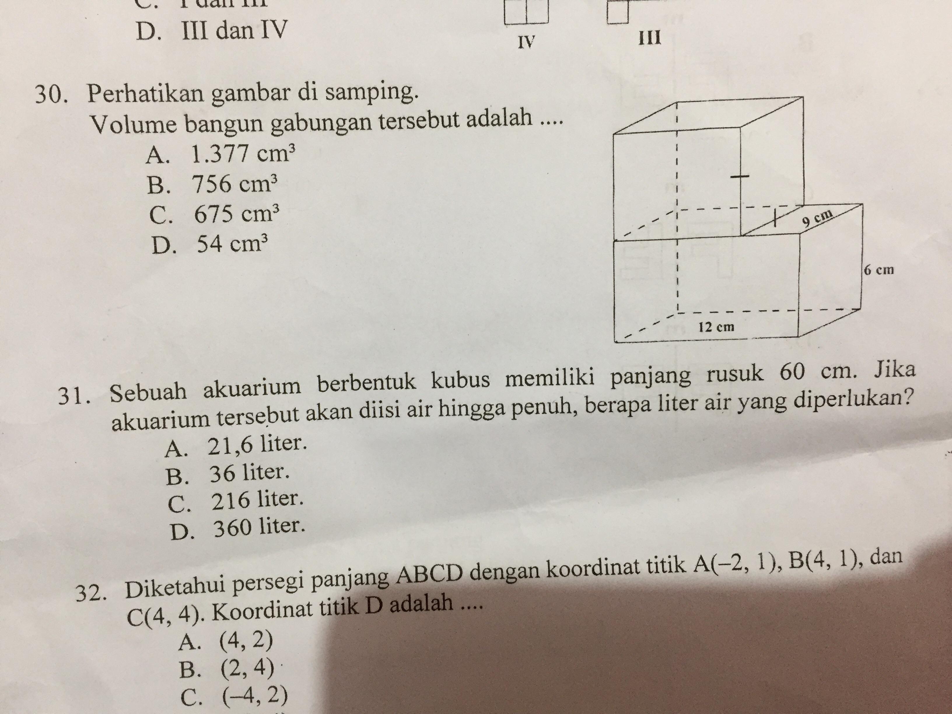 Perhatikan gambar di samping volume bangun gabungan tersebut adalah