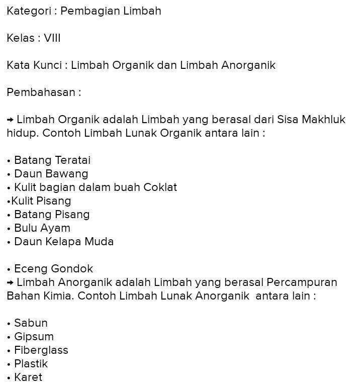 Sebutkan beberapa contoh jenis limbah organik beserta jenis kerajinan