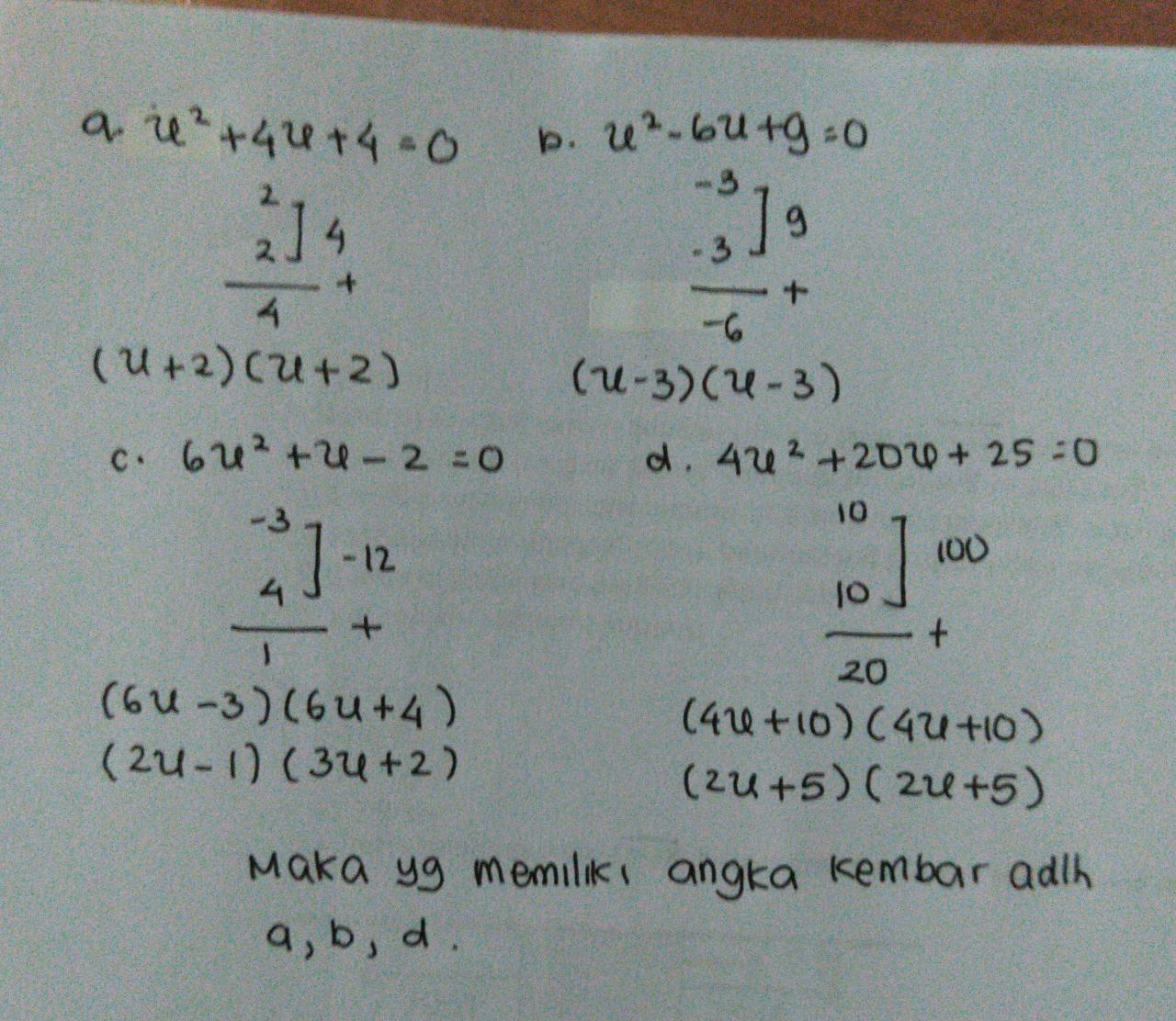 perhatikan persamaan kuadrat berikut! 1.x²+4x+4=0 2.x²6x
