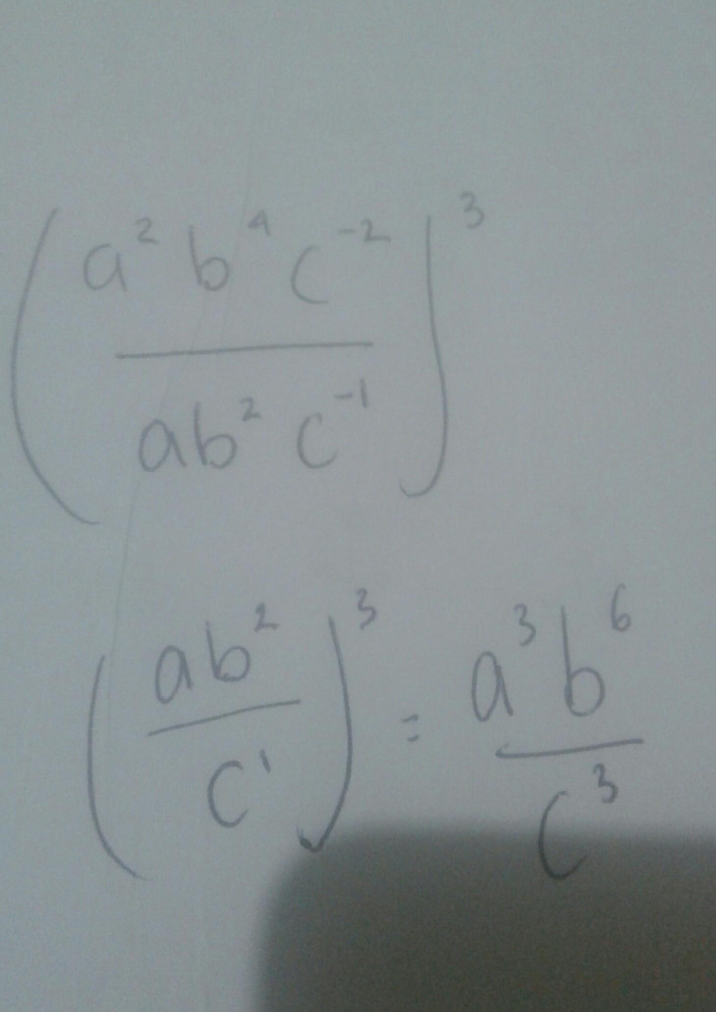 Bentuk sederhana dari (a^2 b^4 c^2/ab^2 c^1)^3 adalah