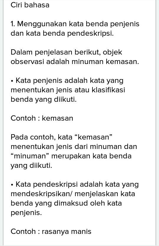 apa unsur kebahasaan dan fitur bahasa dalam teks hasil observasi