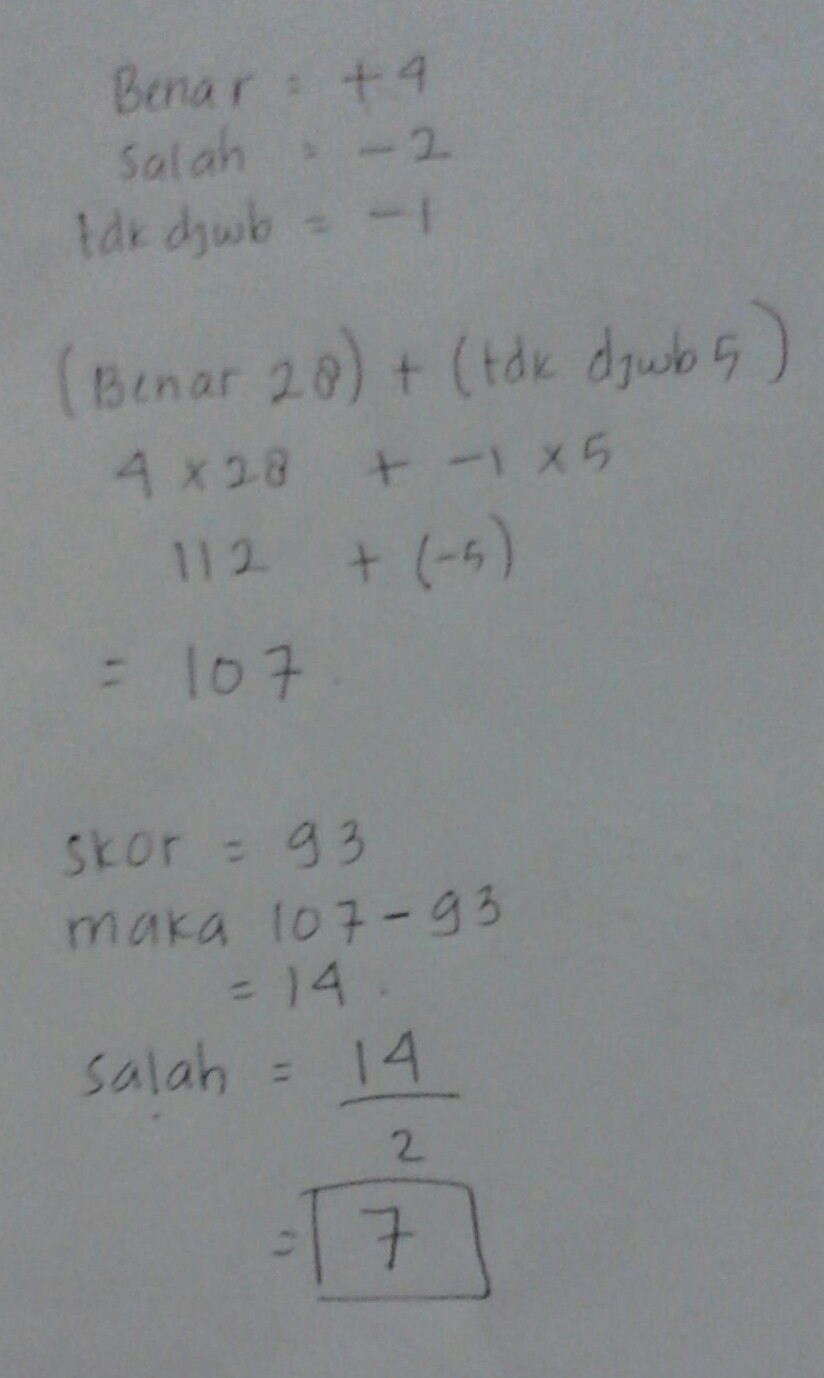 Dalam Suatu Tes Setiap Soal Dijawab Benar Diberi Skor 4 Judul Siswa