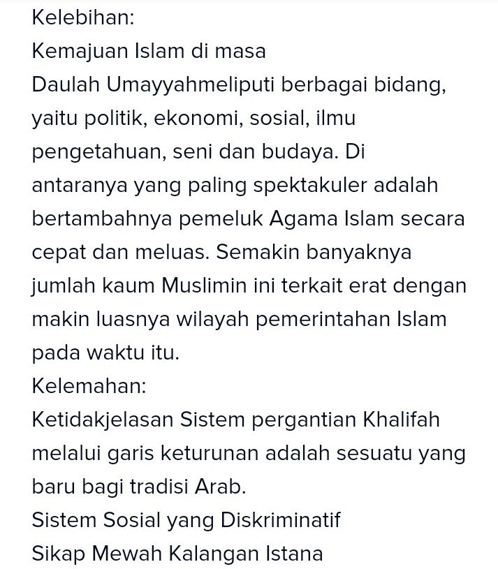 Sebutkan 5 kelebihan dinasti umayyah dan sebutkan 5 kekurangan dinasti