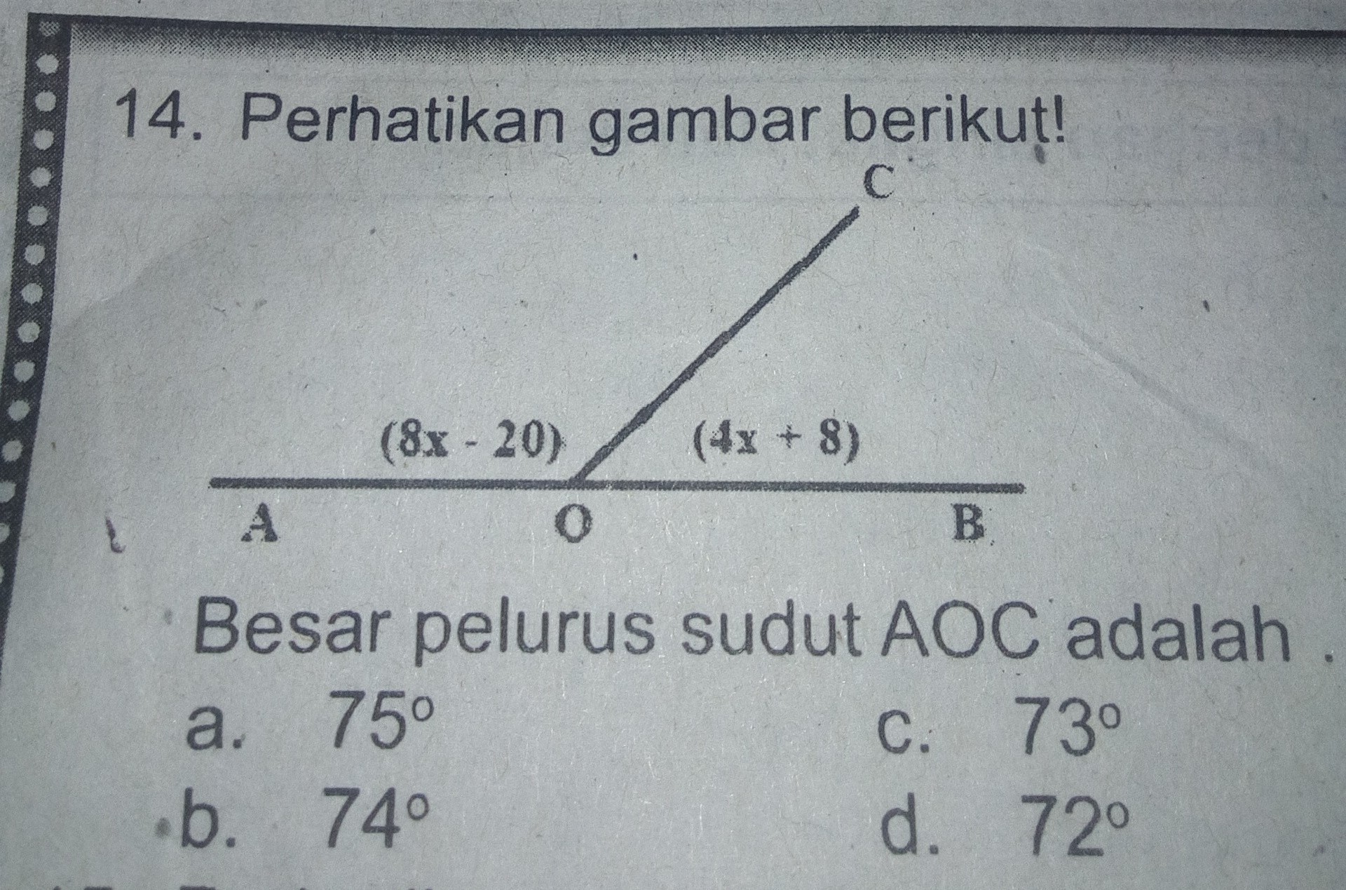 besar pelurus sudut AOC adalah... Brainly.co.id