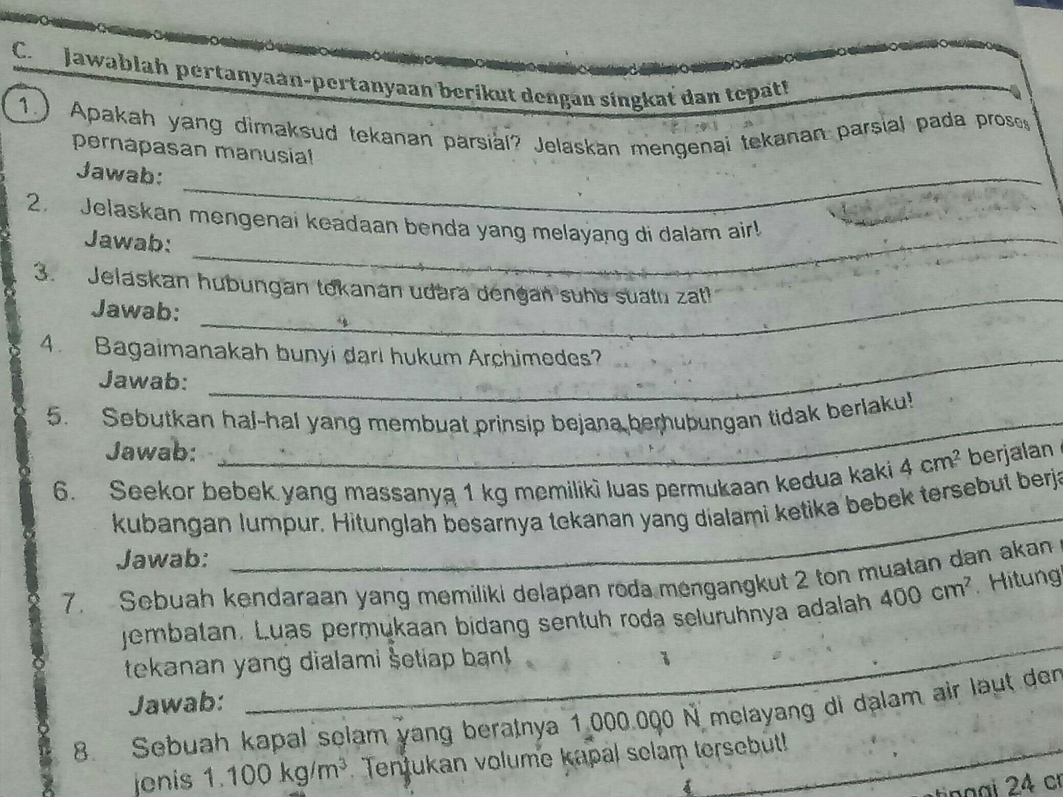1.Apakah yang dimaksud tekanan parsial?Jelaskan mengenai tekanan