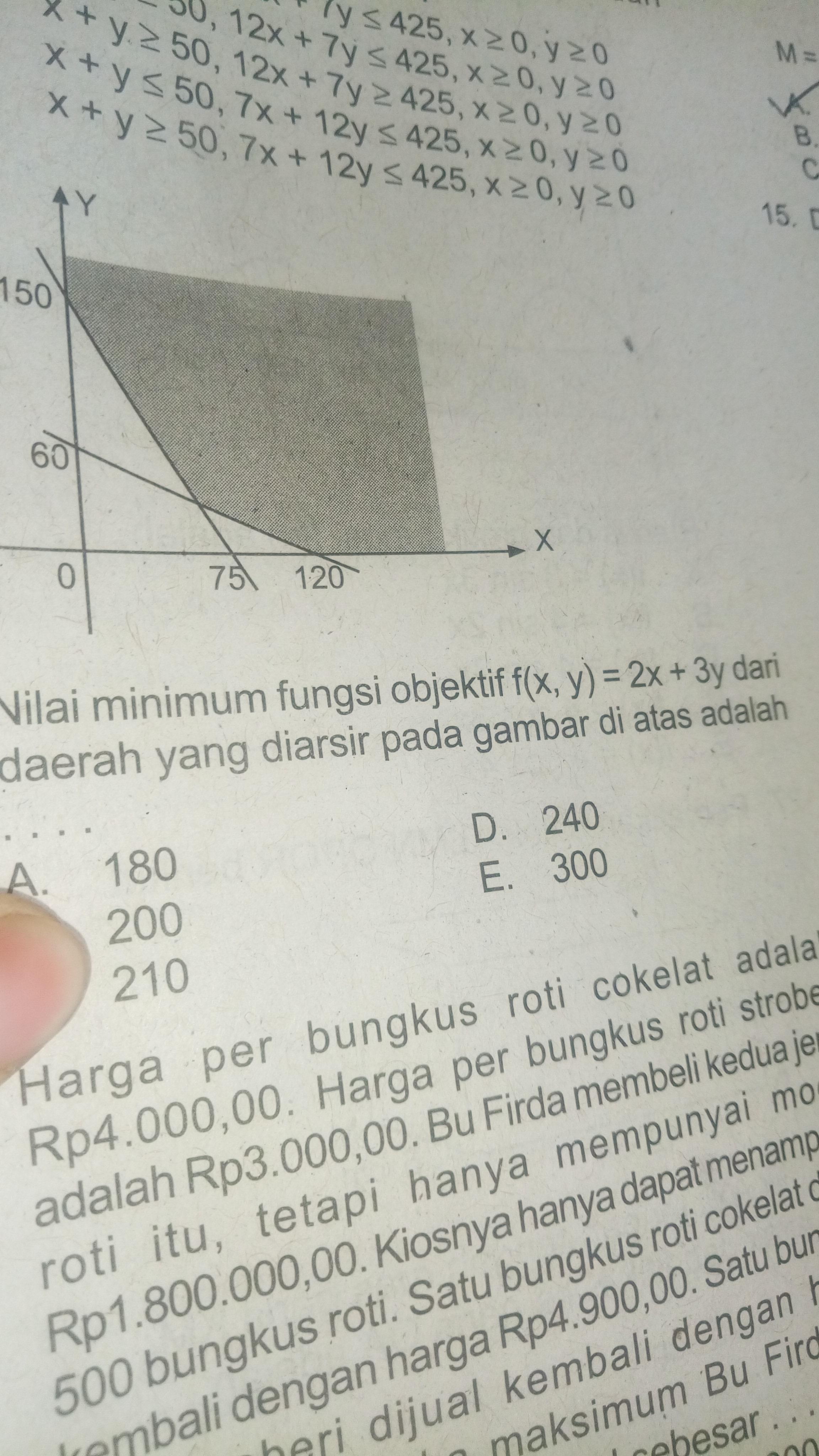 Nilai minimum fungsi objektif f (x, y) =2x+3y dari daerah yang di arsir